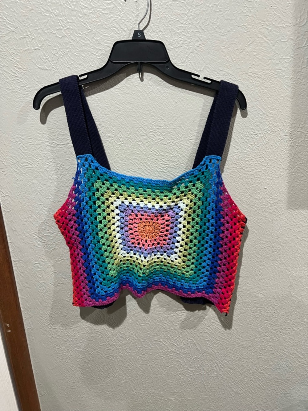 pistola Multicolor Crochet Square Front Crop Tank Size Small EUC Rainbow Color